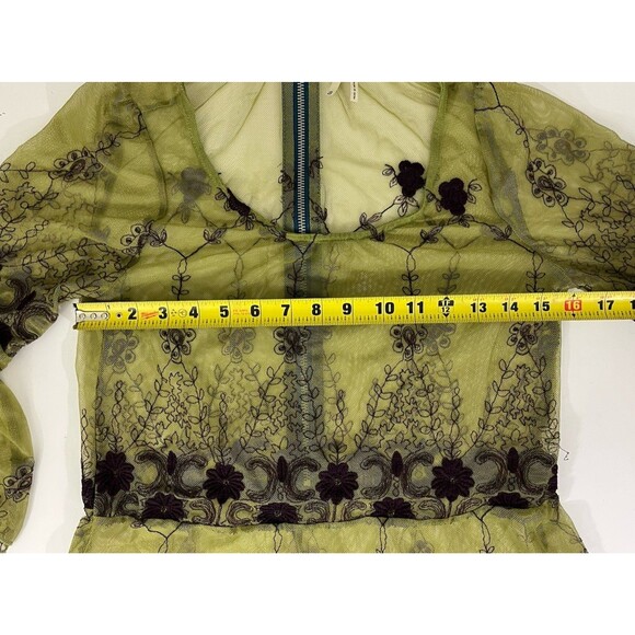 BKE Women’s Green Whimsy Goth Sheer Lace Bell Sleeve Babydoll Top Fairy Sz S - Picture 8 of 9